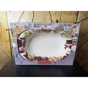 Publix Christmas Serving Bowl Santa Poinsettia Holiday Platter 12" In Box